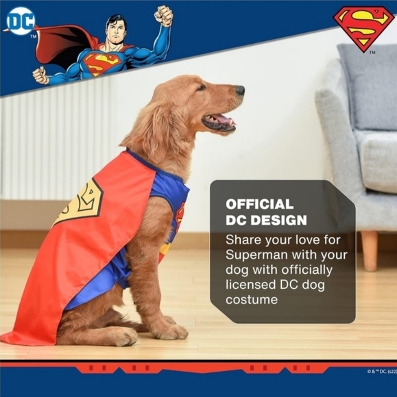 NWT DC Comics Superman Halloween Costume Cosplay Pet Dog Size Medium M Hero New - Picture 2 of 8